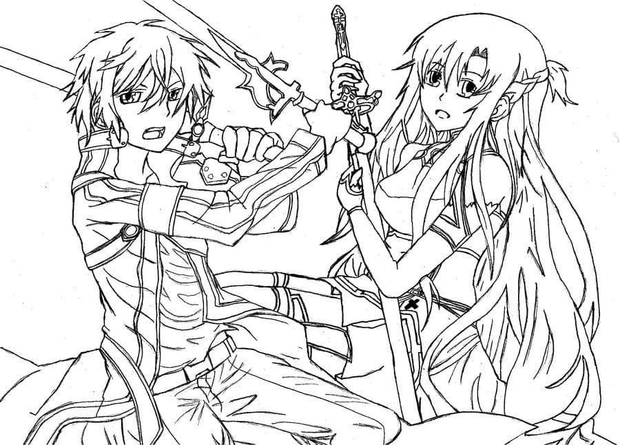 Kirito y Asuna en batalla