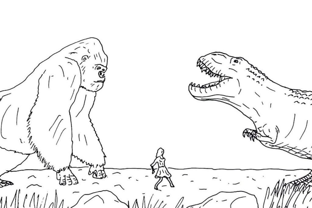 Gorila enorme contra T Rex