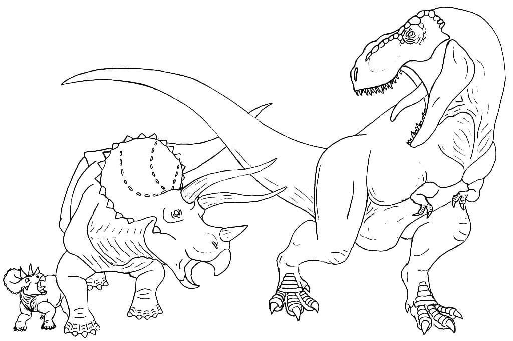 Triceratops y Tyrannosaurus peleando
