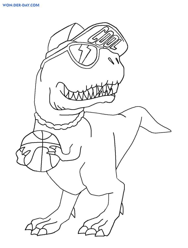 Tyrannosaurus de moda con una pelota de baloncesto