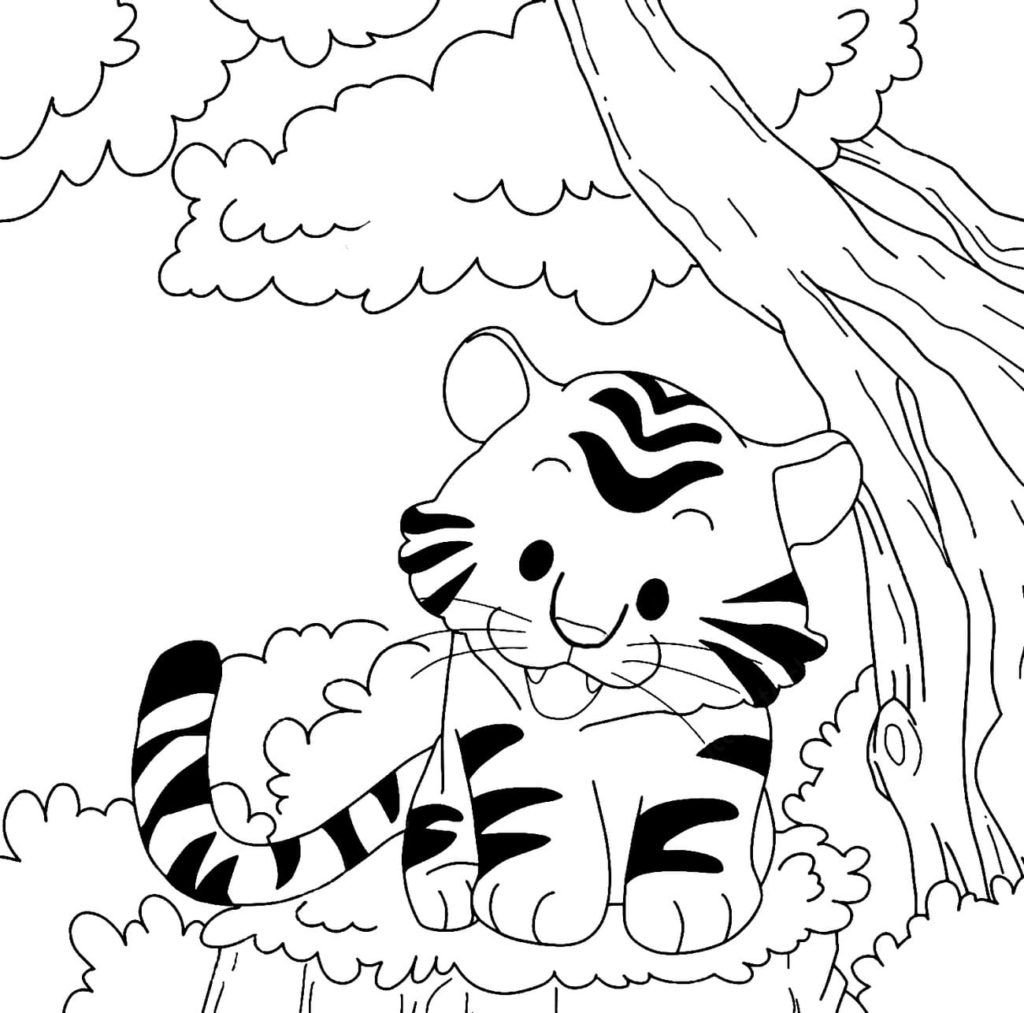 Tigre bajo el árbol