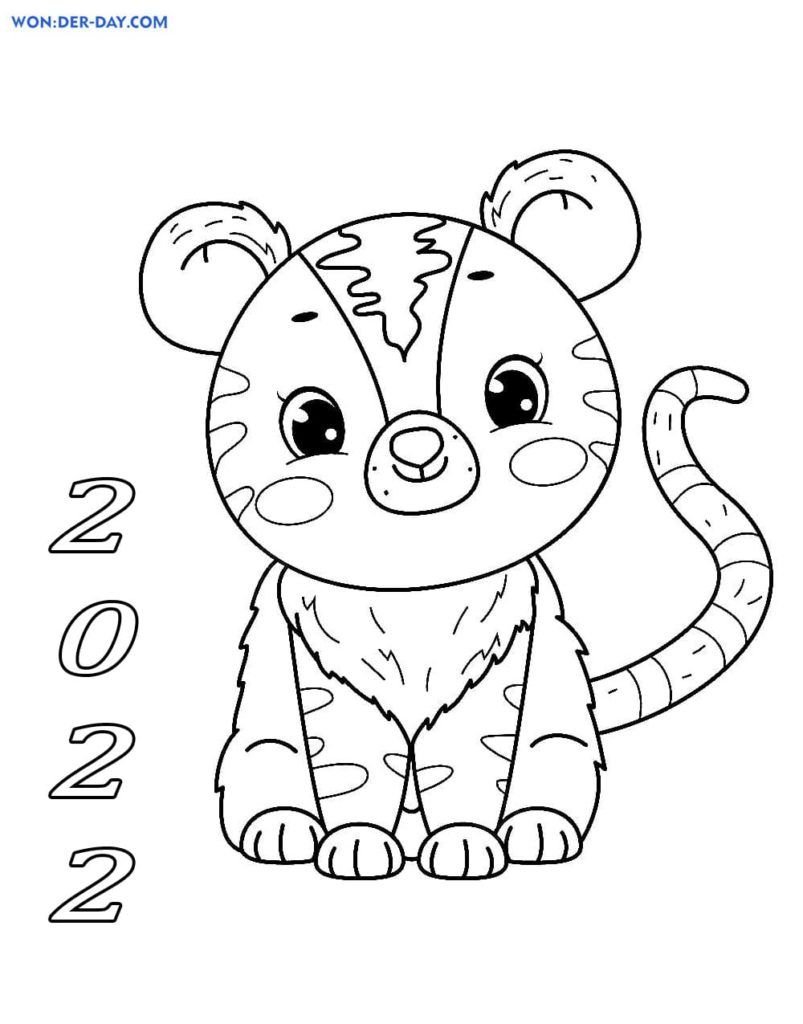 Imagen de tigre para el Año Nuevo 2022 para colorear