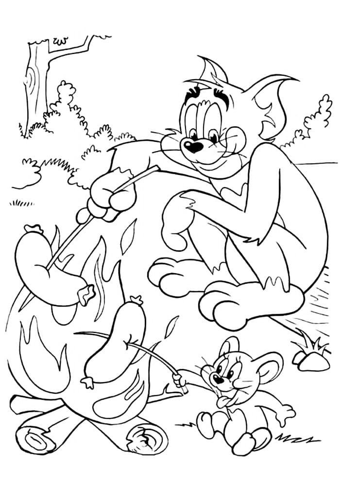 Tom y Jerry asan salchichas al fuego