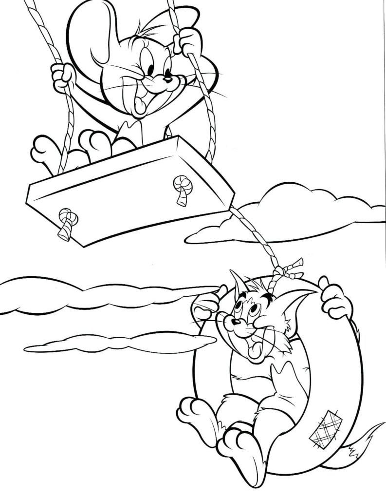 Tom y Jerry montan un columpio