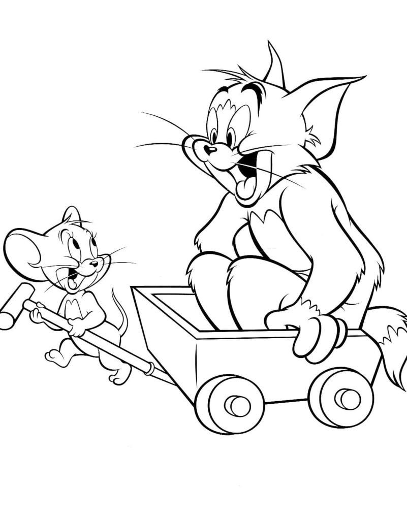 Jerry rueda a Tom en el carro