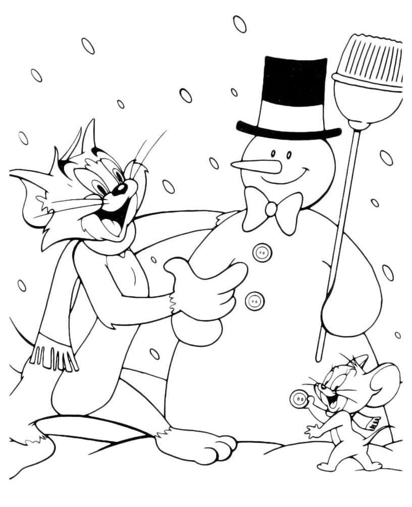Tom y Jerry hacen un muñeco de nieve