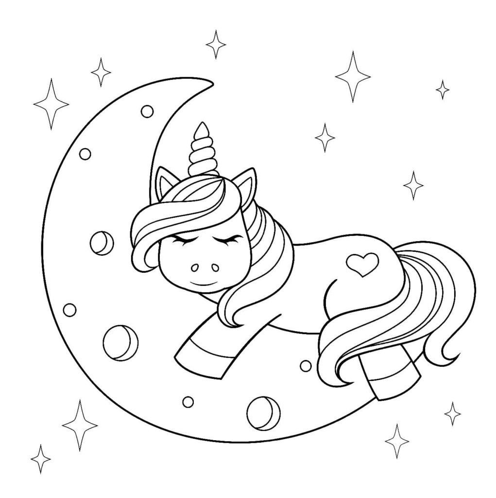Unicornio durmiendo en la luna