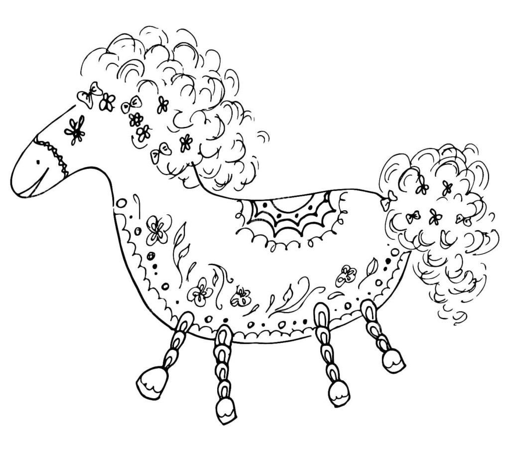 Unicornio rizado con patrones