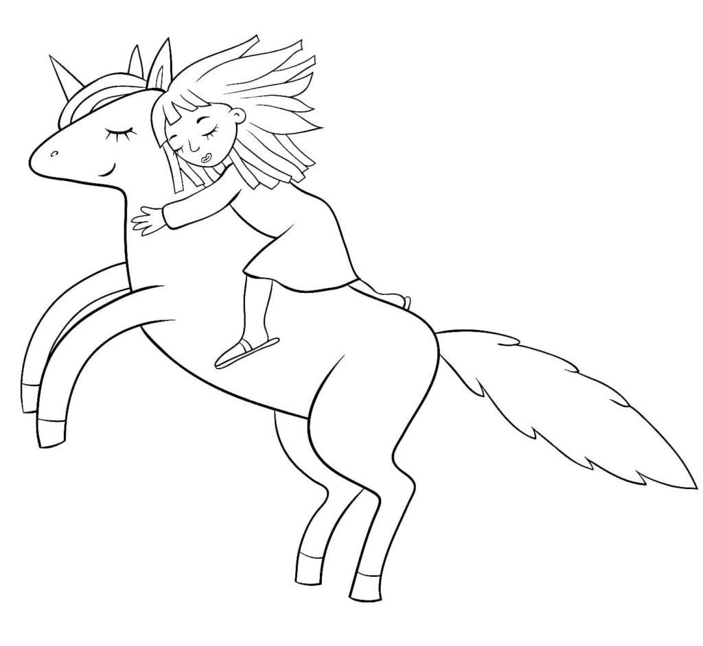 Chica montando un unicornio