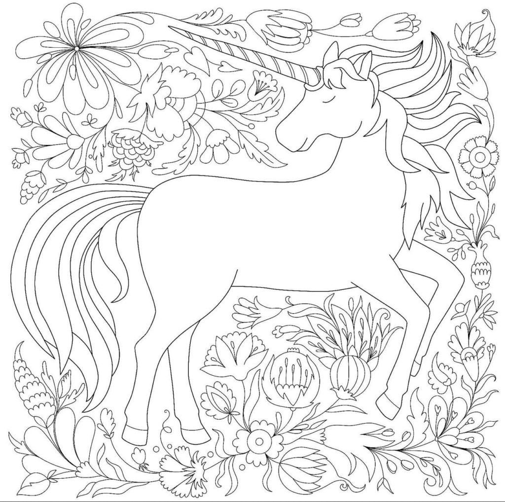 Unicornio, plantas y flores