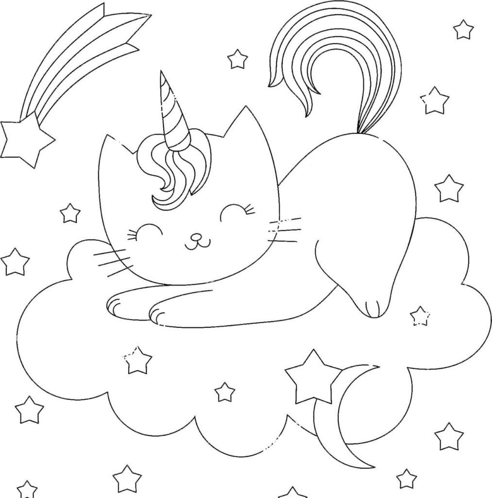 Gato unicornio en una nube
