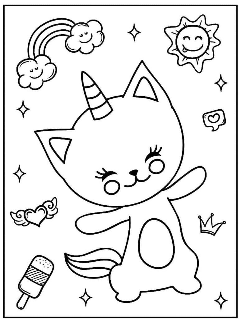 Libro de colorear de gato unicornio para niños
