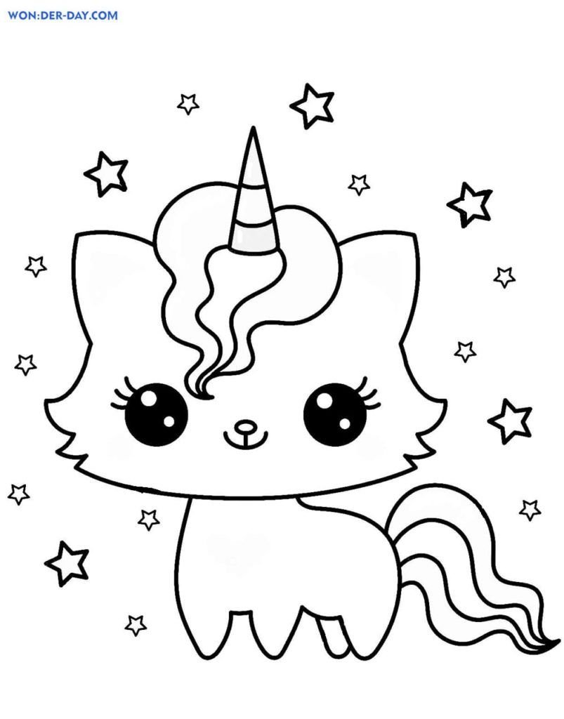 Unicornio y estrellas chibi cat