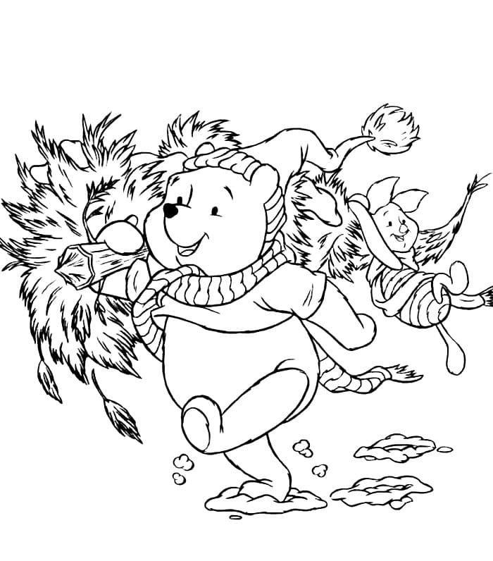 Winnie the Pooh con un árbol de Navidad para Año Nuevo