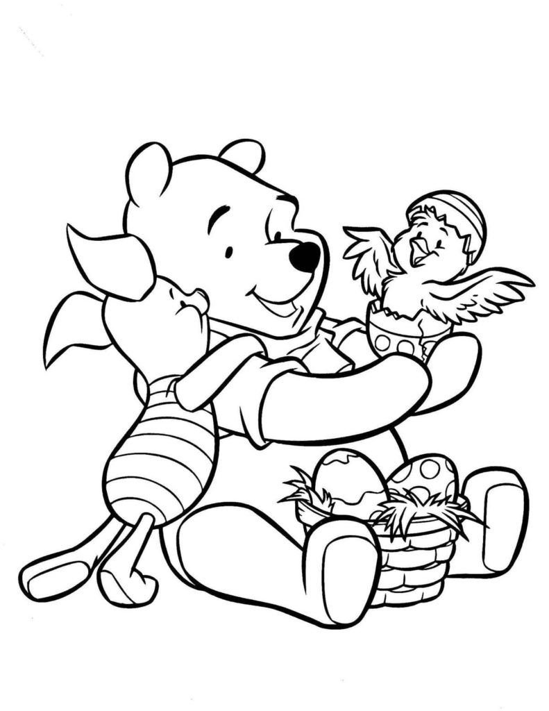 Winnie the Pooh y Piglet con pollito para Pascua