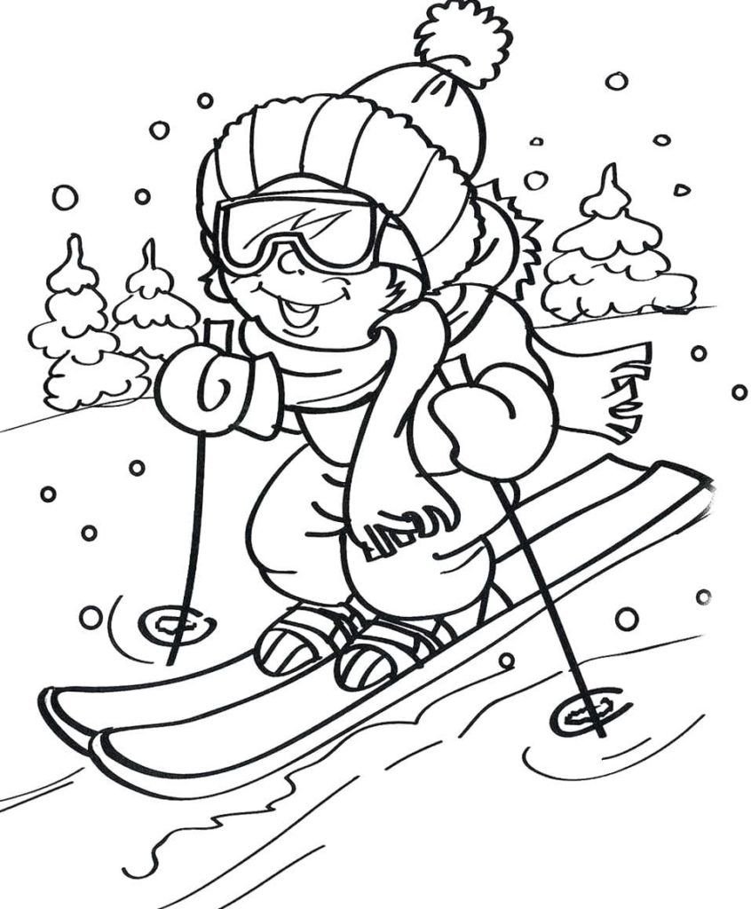 Niño, esquiando