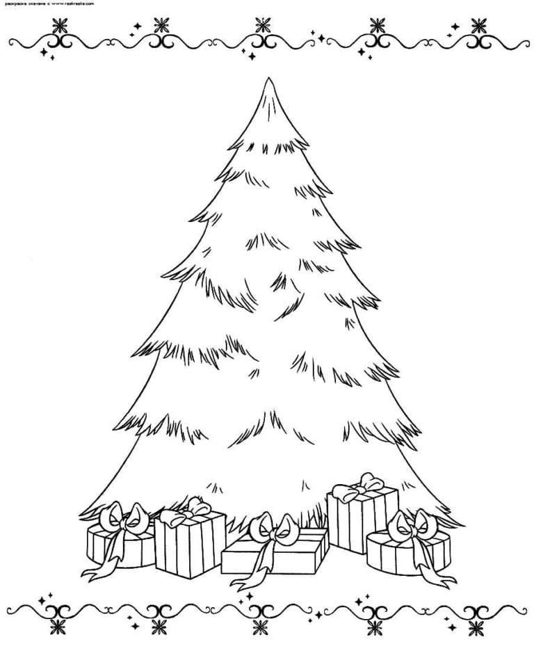 Exuberante árbol de Navidad con regalos