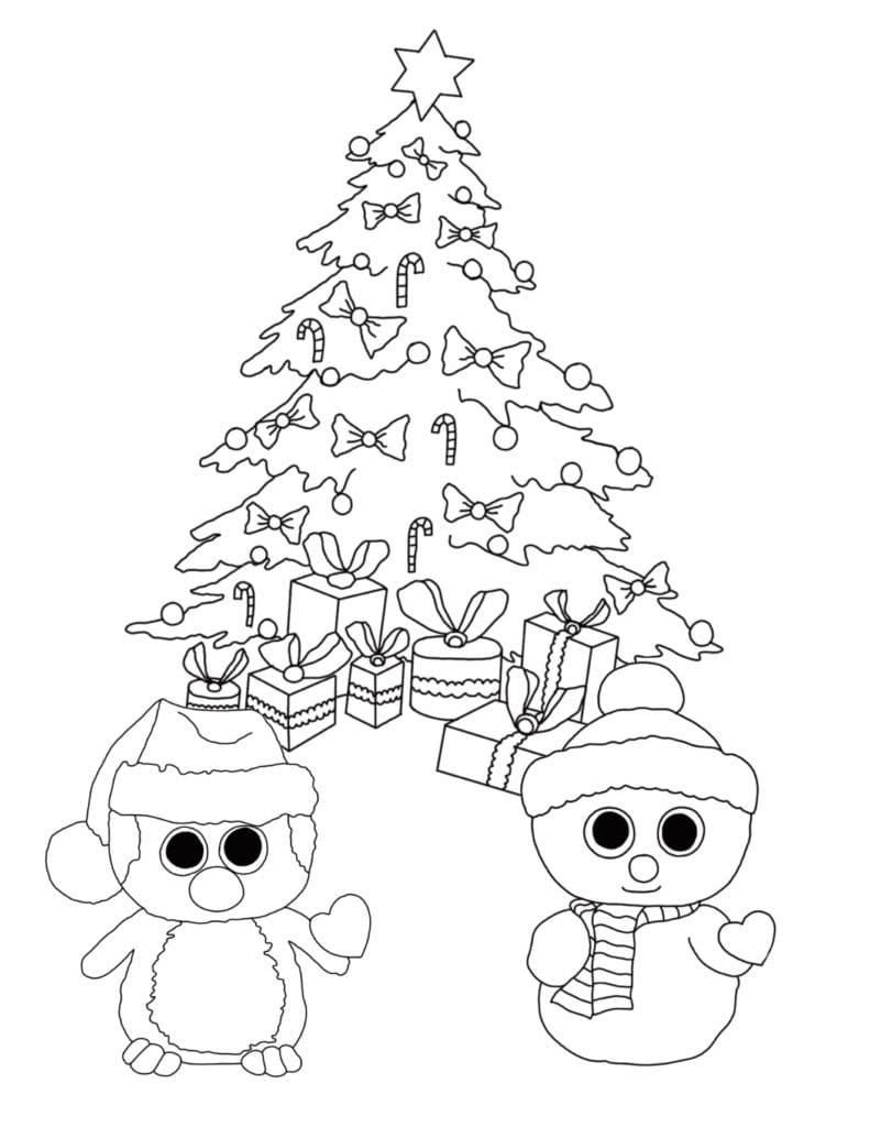 Pingüino, muñeco de nieve y árbol de Navidad