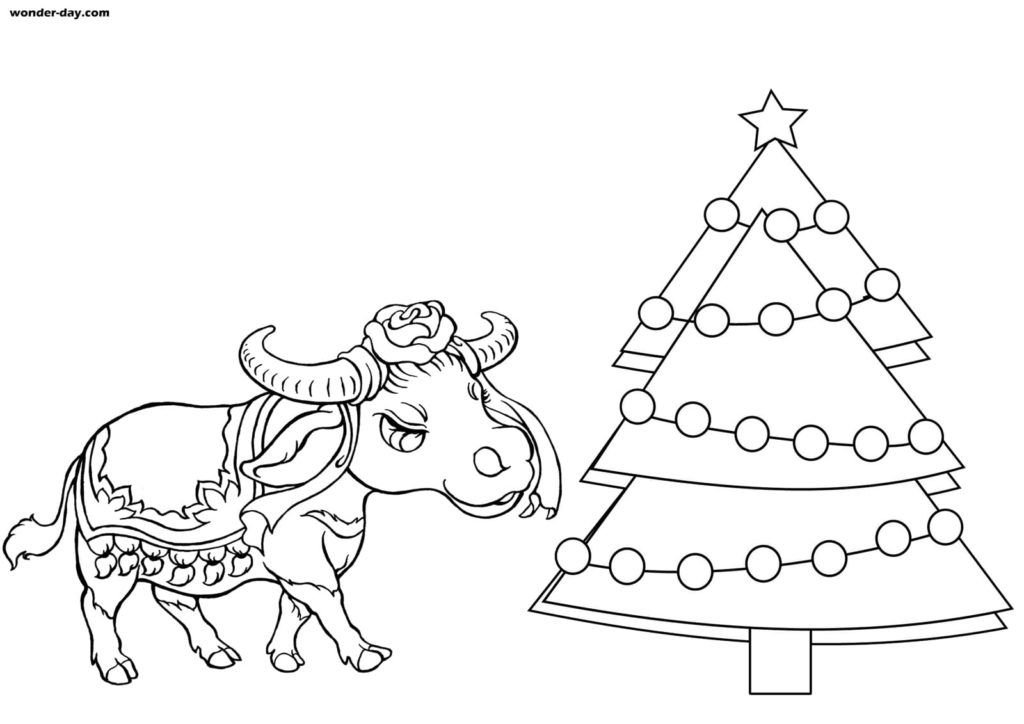 Toro y arbol de navidad