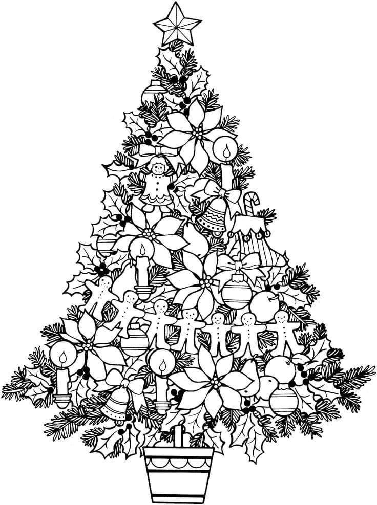Árbol de Navidad con ángeles y hombres de jengibre.