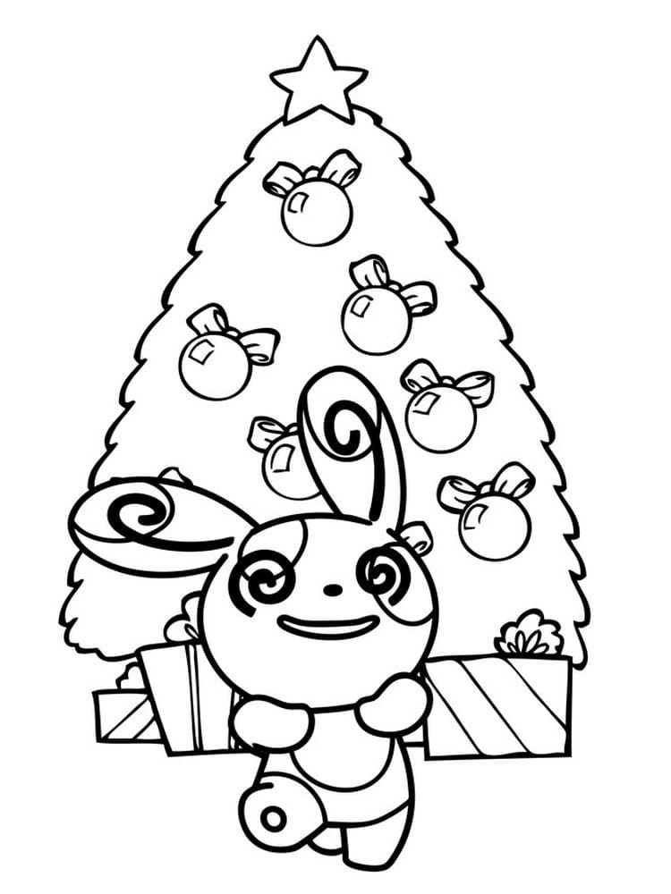 Pokémon cerca del árbol de Navidad