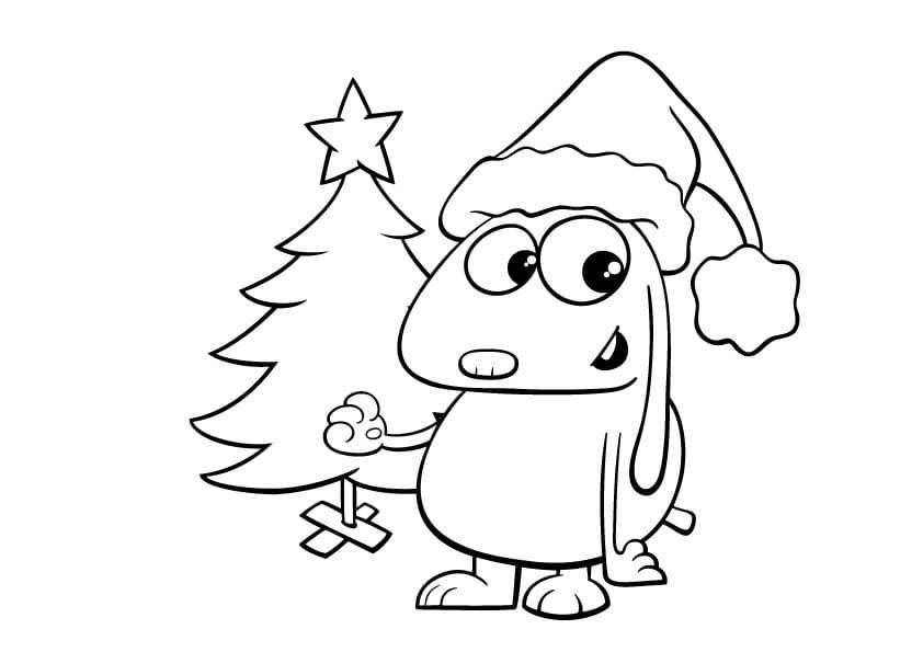 Cachorro cerca del árbol de Navidad