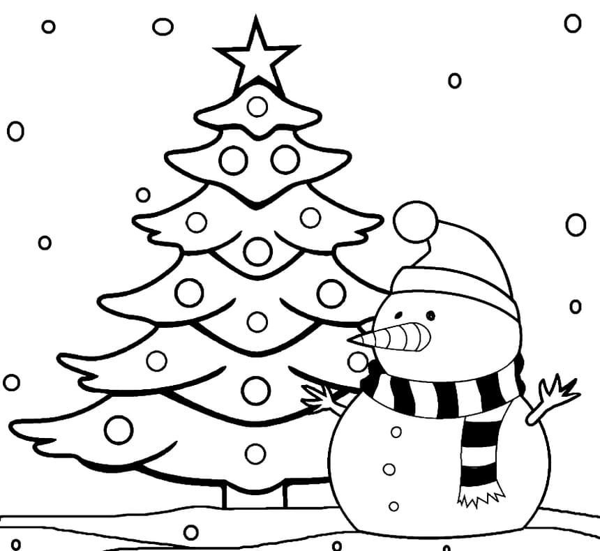 Muñeco de nieve con árbol de Navidad