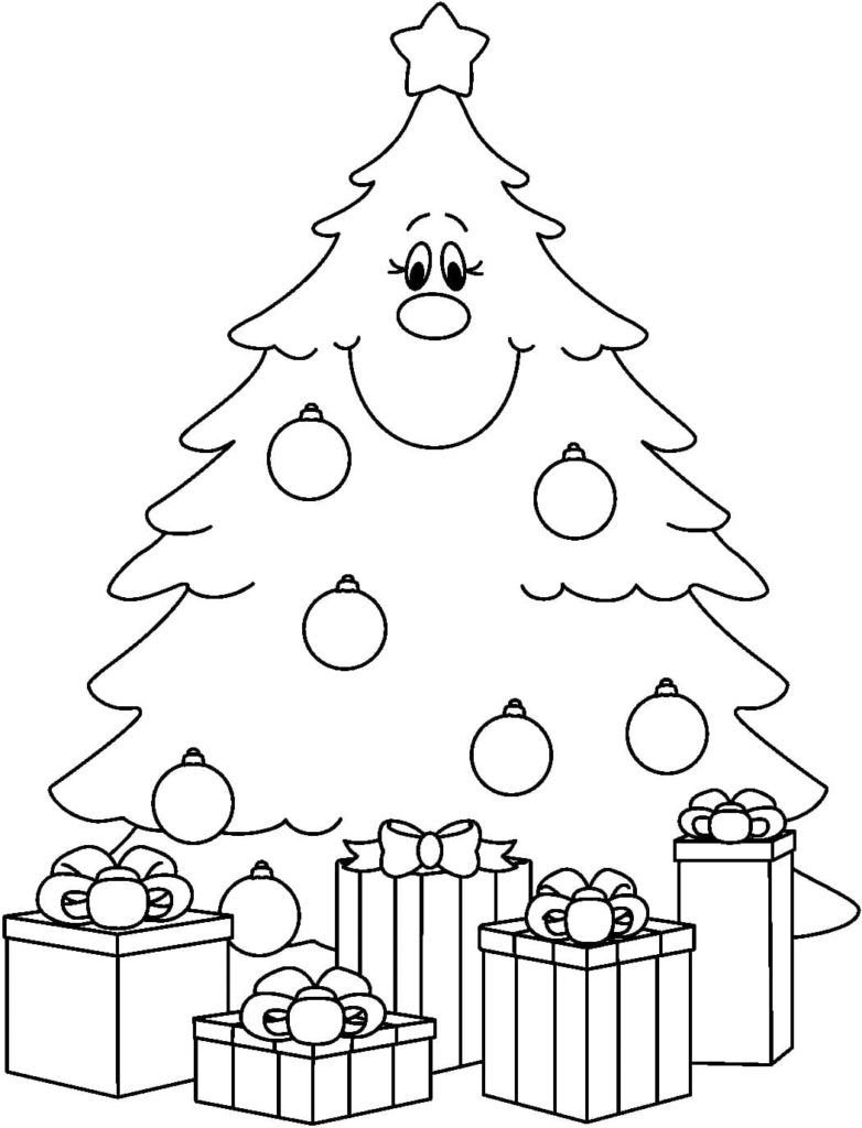Dibujos animados de árbol de Navidad decorado